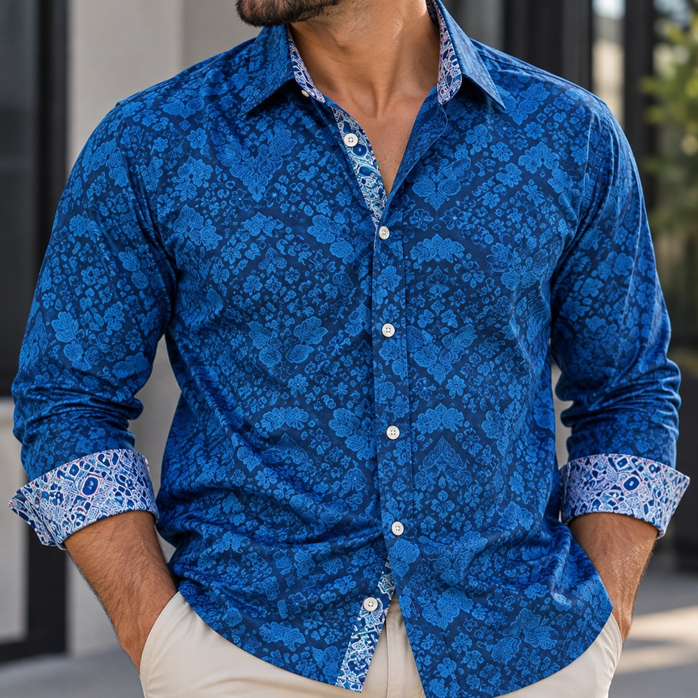 Robert Graham Mens Shirt Bayview SZ L blue long Sleeve PAisley FLORal AOP